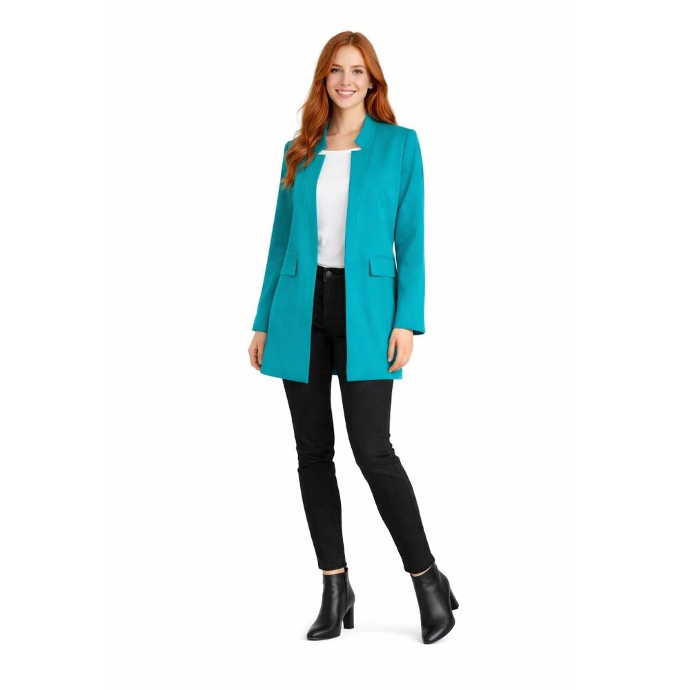 ZARA Turquoise Medium Longline Blazer Jacket Modern Design Lined & Lightweight